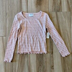 Old Navy Girls Long Sleeve Ribbed Striped Top Pink/White Size L 10-12